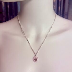 Coach est. 1941 Pink Enamel & Crystal Pendant .925 Sterling Silver Necklace